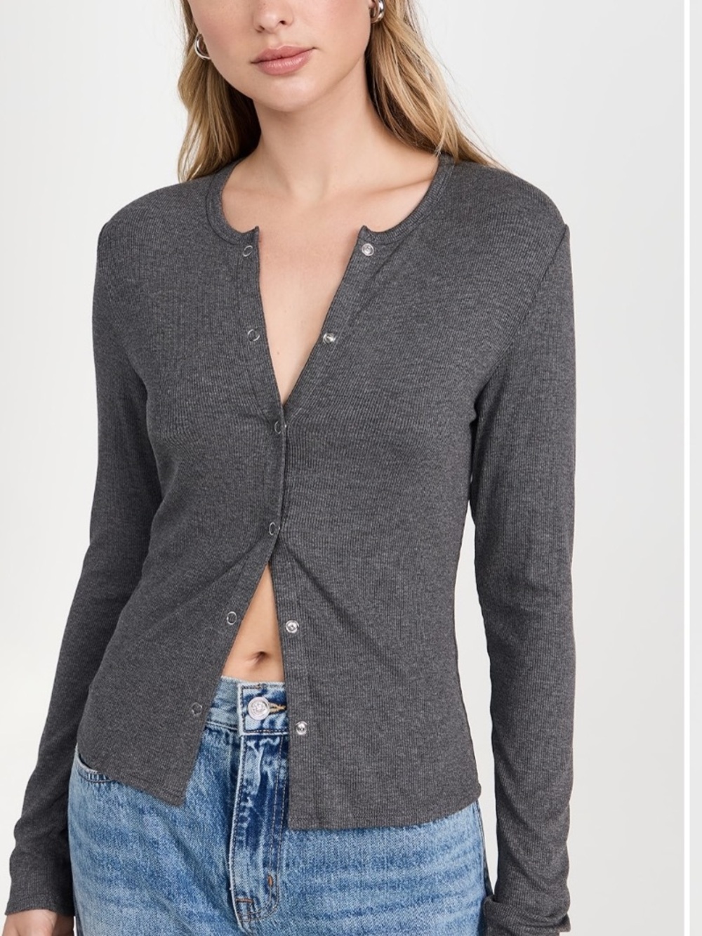 REVOLVE LNA Gabriella Ribbed Snap Henley Dark Heather Grey Size Small